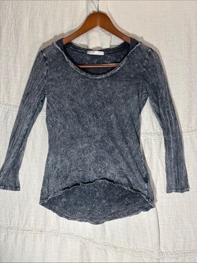 Gaze USA Acid Wash High-Low Knit Top Gray 100% Cotton Size XS